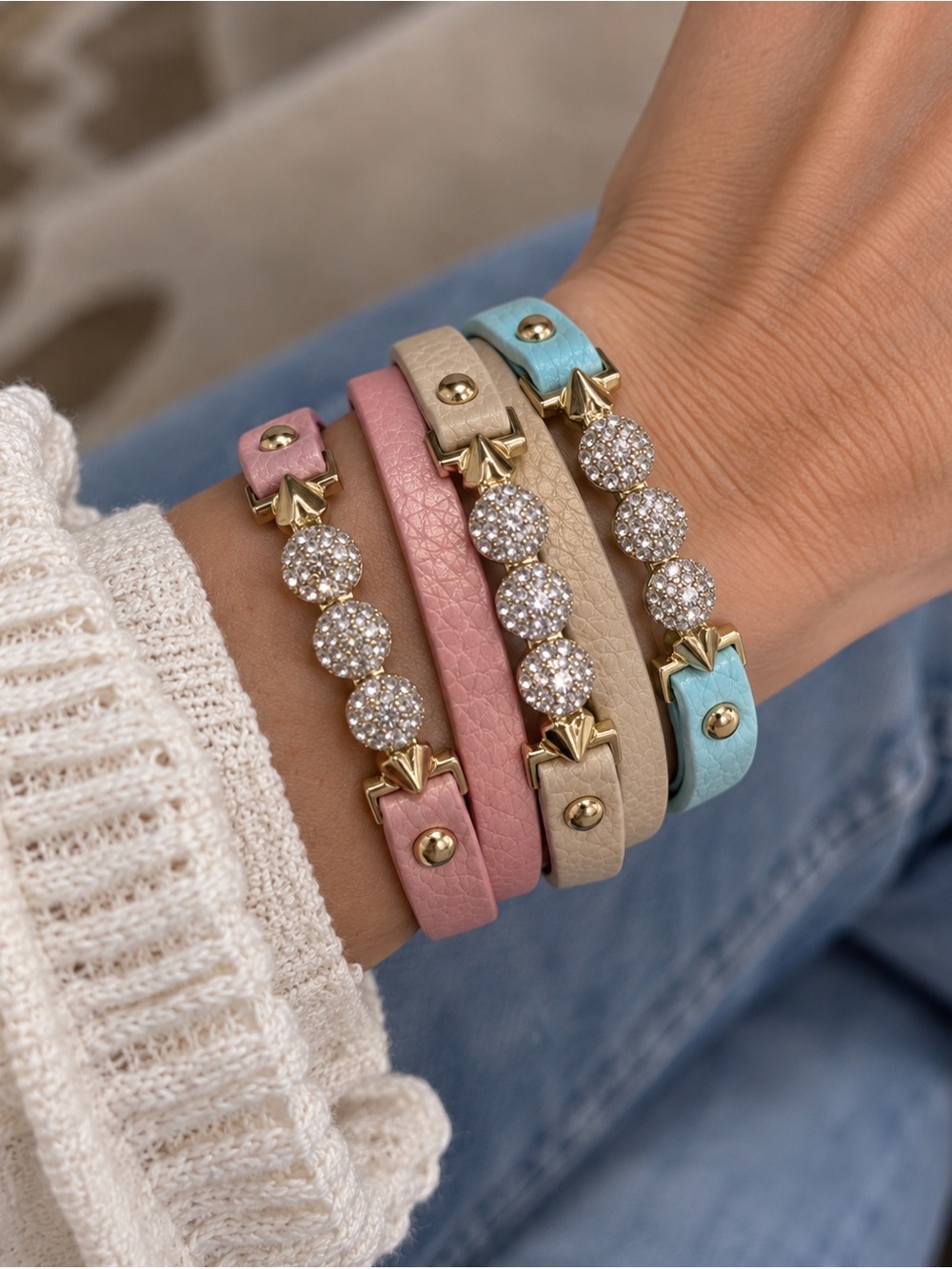 Crystal Spike Cuff Wrap Bracelet in Pink‎